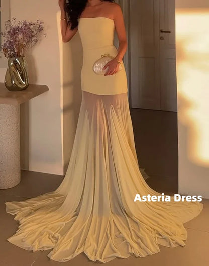Simple Yellow Strapless Prom Dress, AST2326