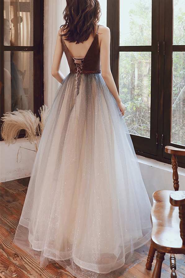 Simply A-line Ombre Red Long Prom Dress