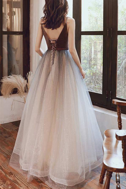 Simply A-line Ombre Red Long Prom Dress