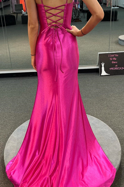 Simply Straps Fuchsia Mermaid Long Party Dress