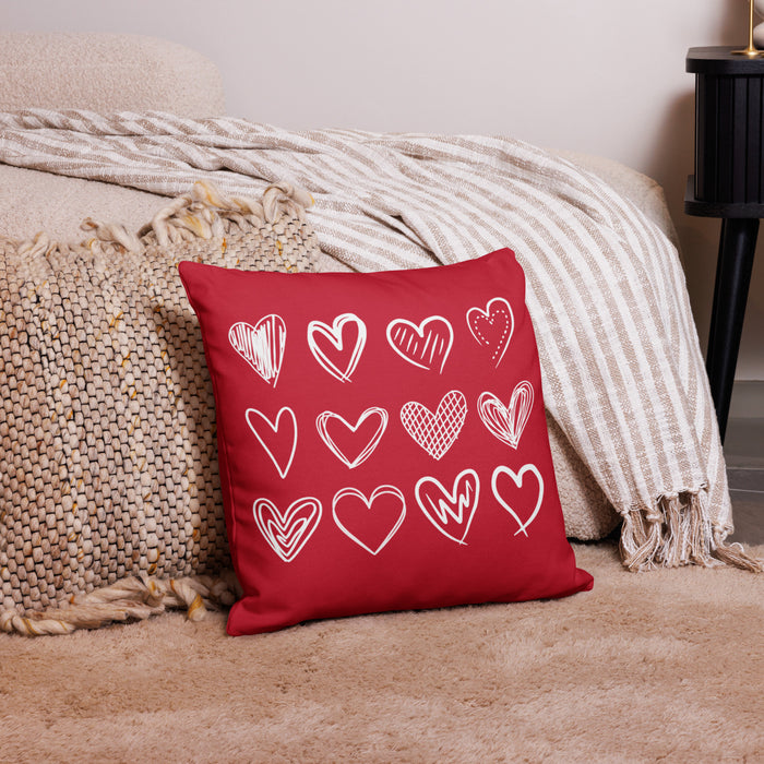 Sketched Hearts 18" Throw Pillow