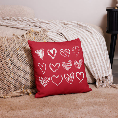 Sketched Hearts 18" Throw Pillow