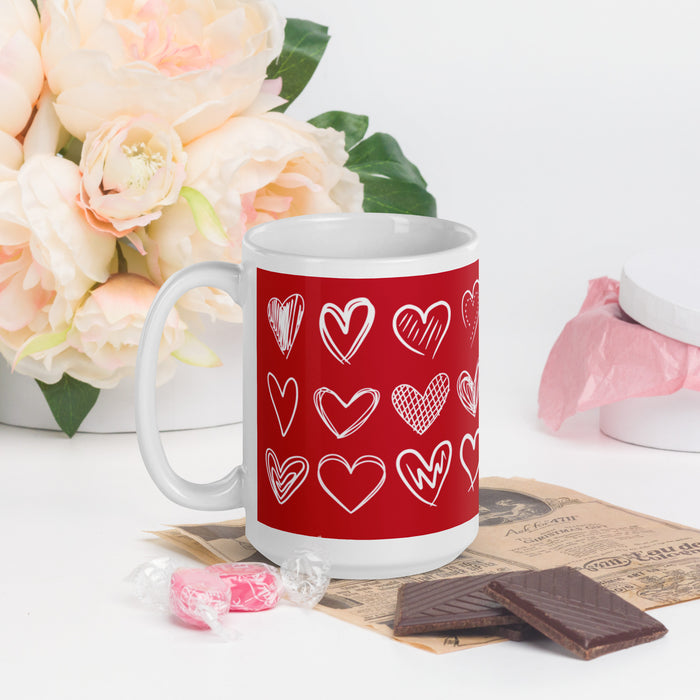 Sketched Hearts Valentine's Day Coffee Mug 15 oz. White