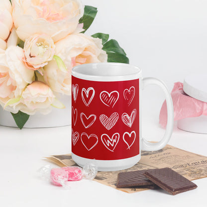 Sketched Hearts Valentine's Day Coffee Mug 15 oz. White