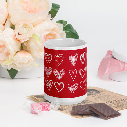 Sketched Hearts Valentine's Day Coffee Mug 15 oz. White