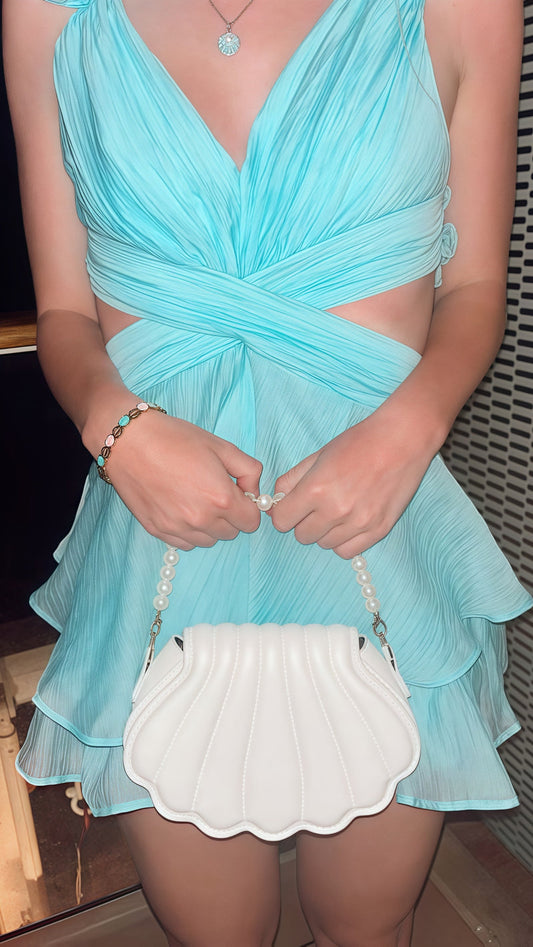 Sky Blue Pleated Chiffon V-neck Homecoming Dresses,AST1831