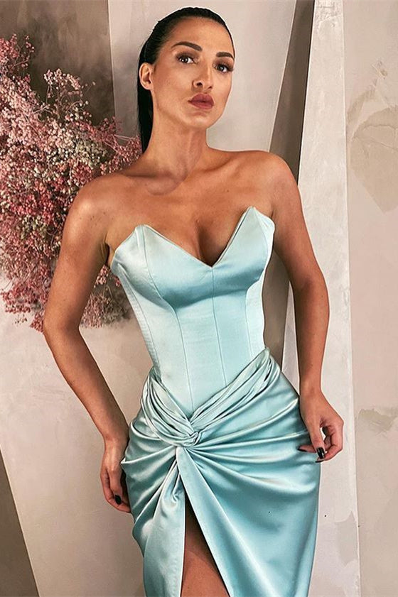 Sky Blue V-Neck Long Prom Dress With