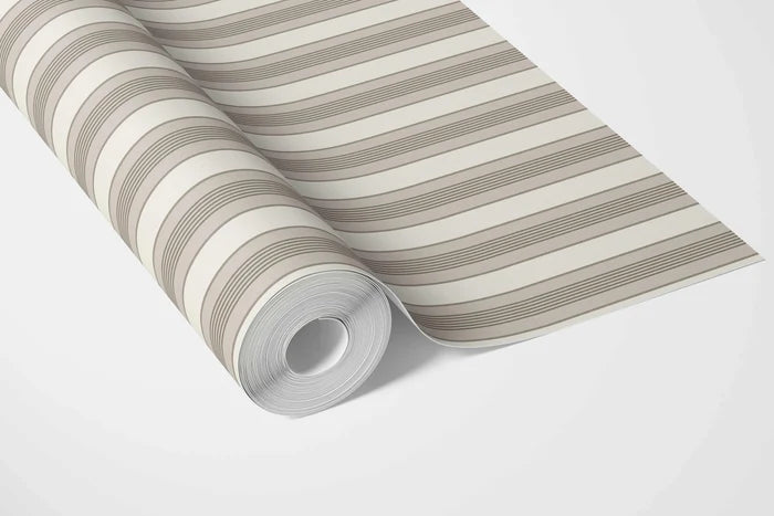 Neutral Geometric Striped Bathroom Wallpaper (Beige/ Brown/ Warm Grey)