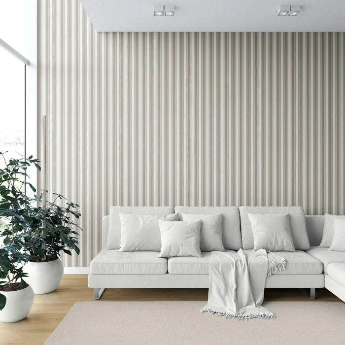Neutral Geometric Striped Nursery Wallpaper (Beige/ Brown/ Warm Grey)