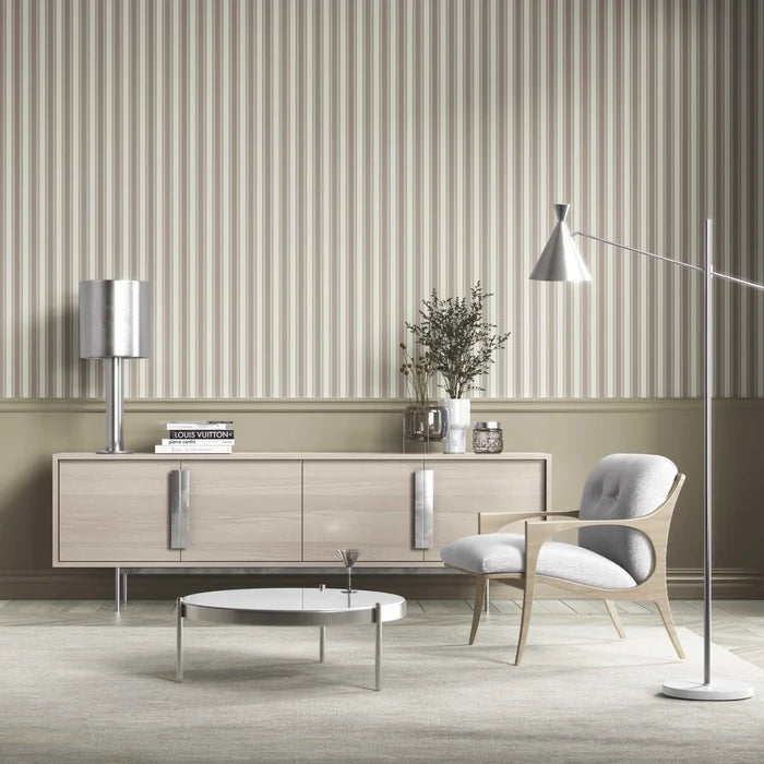 Neutral Geometric Striped Shower Toilet Wallpaper (Beige/ Brown/ Warm Grey)