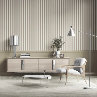 Neutral Geometric Striped Shower Toilet Wallpaper (Beige/ Brown/ Warm Grey)