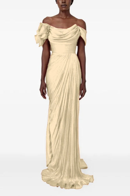 Sophisticatedff-the-Shoulder Prom Dress Sleeveless Pleated with Flower