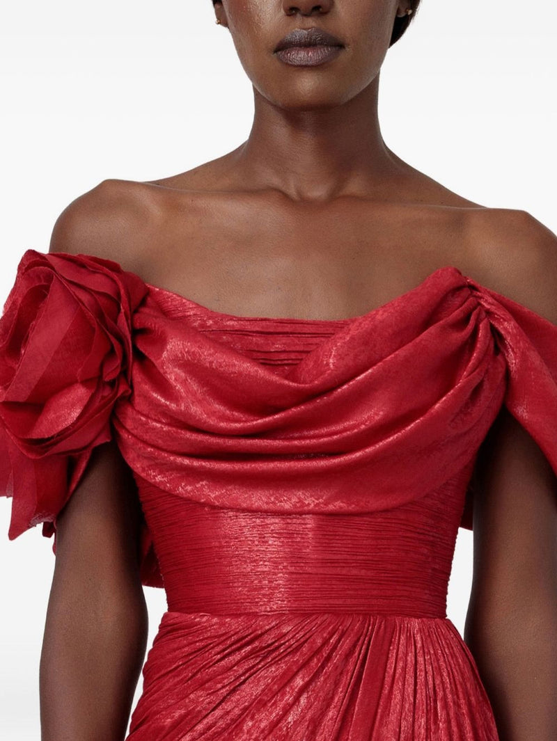 Sophisticatedff-the-Shoulder Prom Dress Sleeveless Pleated with Flower