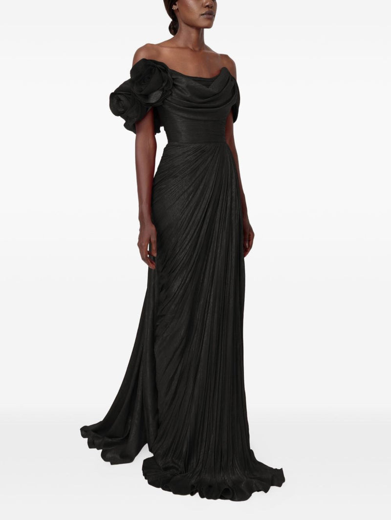 Sophisticatedff-the-Shoulder Prom Dress Sleeveless Pleated with Flower