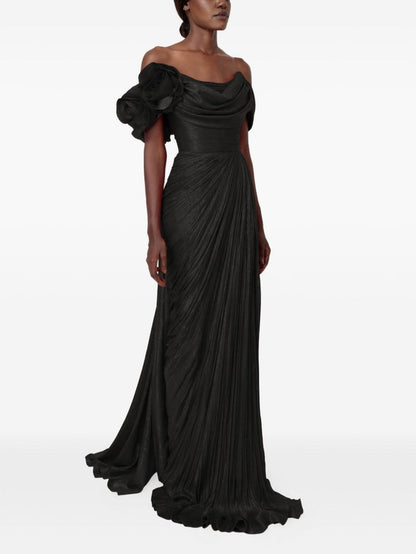 Sophisticatedff-the-Shoulder Prom Dress Sleeveless Pleated with Flower