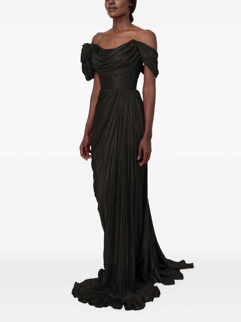 Sophisticatedff-the-Shoulder Prom Dress Sleeveless Pleated with Flower