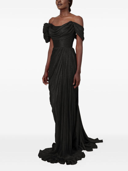 Sophisticatedff-the-Shoulder Prom Dress Sleeveless Pleated with Flower