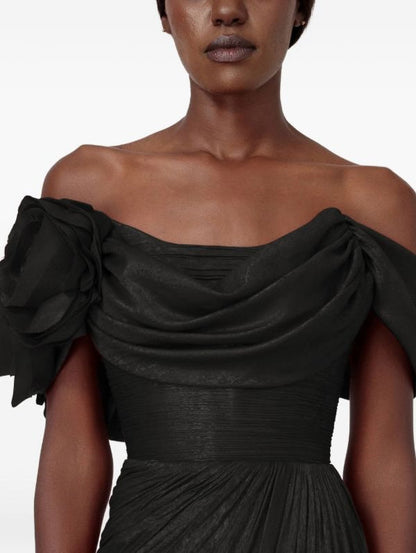 Sophisticatedff-the-Shoulder Prom Dress Sleeveless Pleated with Flower