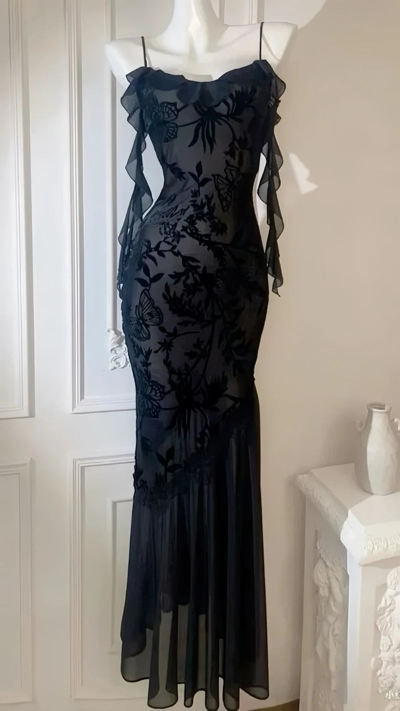 Spaghetti Straps Black Lace Bodycon Party Dresses,AST2125
