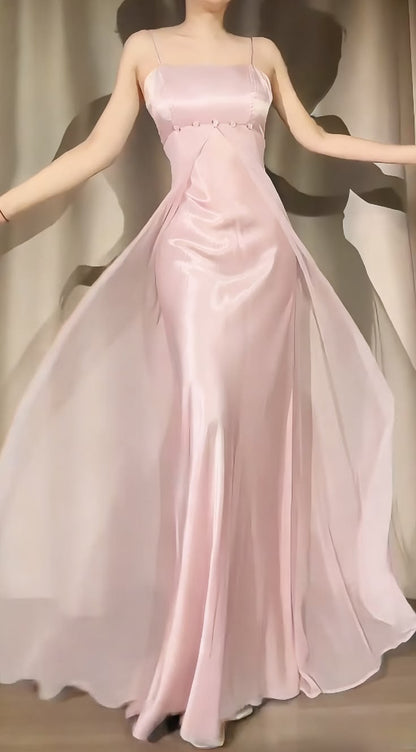 Spaghetti Straps Light Pink Sheath Long Party Dresses,AST2319