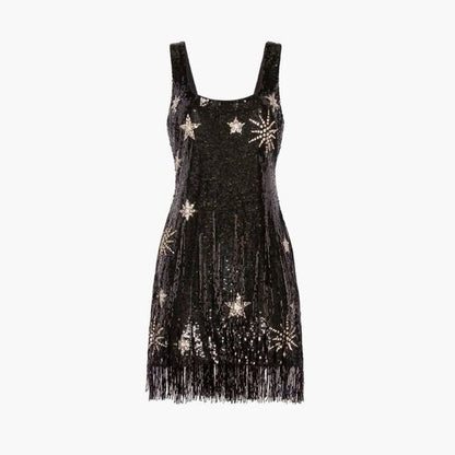 Sparkling Tassel Square Neck Star Sequin Open Back Homecoming Dress
