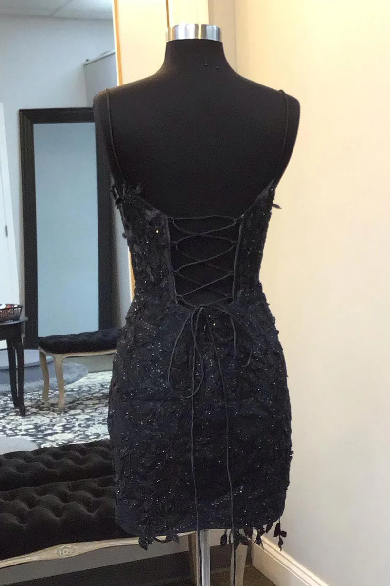 Sparkly Black Corset Lace Tight Short Homecoming Dress