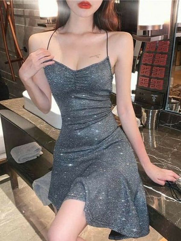 Sparkly Grey Spaghetti Straps Homecoming Dresses, Short Prom Dresses