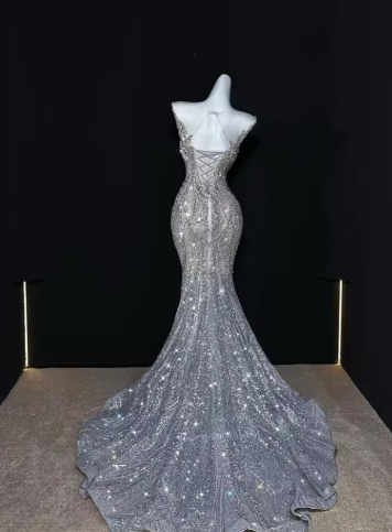 Sparkly Mermaid Off The Shoulder Tulle Sequin Long Prom Dress,Evening Dress