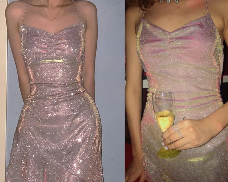 Sparkly Sexy Halter Asymmetric A-line Short Homecoming Prom Dress