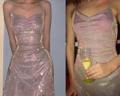 Sparkly Sexy Halter Asymmetric A-line Short Homecoming Prom Dress