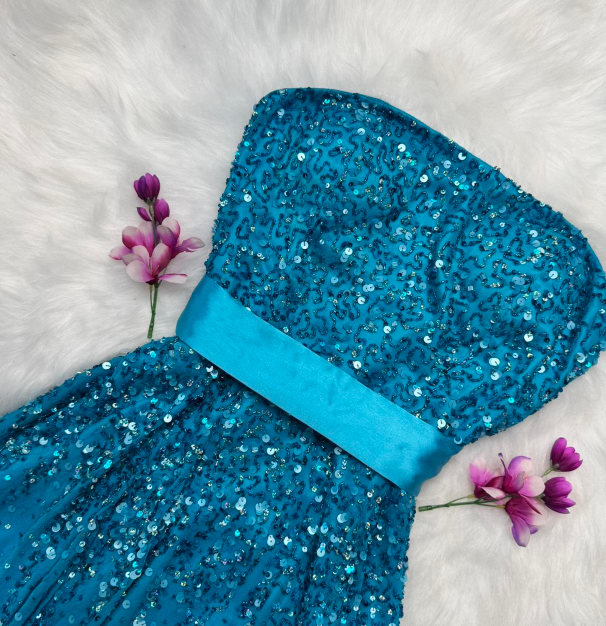 Sparkly Strapless Sheath Beaded Chiffon Short Prom Dresses, Blue Homecoming Dresses