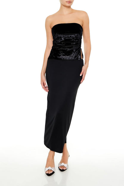 Split-Hem Velvet Tube Top