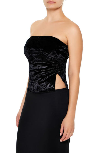 Split-Hem Velvet Tube Top