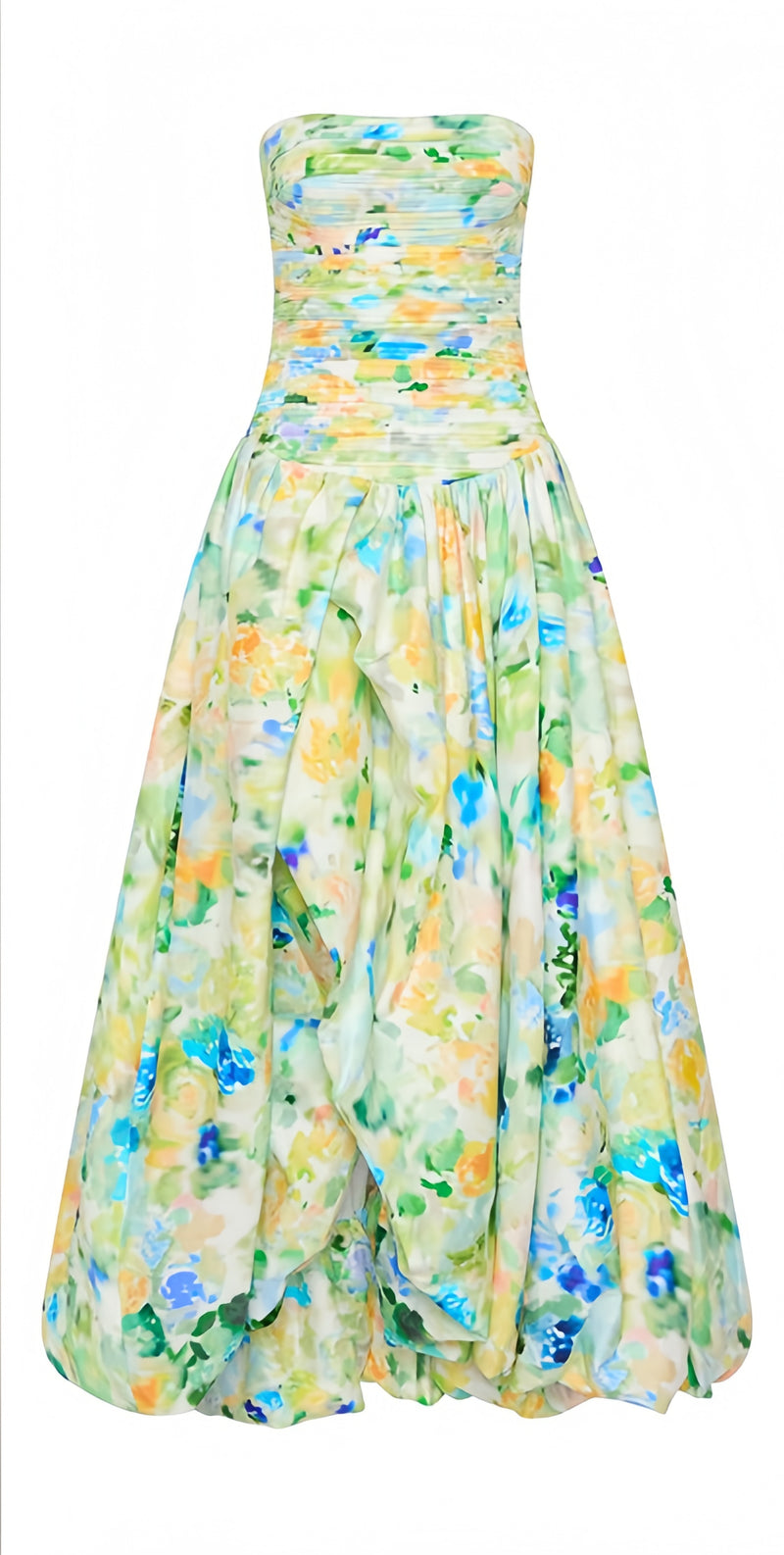 Spring Floral Strapless Prom Dresses Pleated Split Evening Party Gown,AST2271