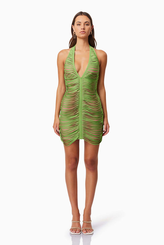 Stella Halter Neck Mini Dress - Green - SHOPJAUS - JAUS