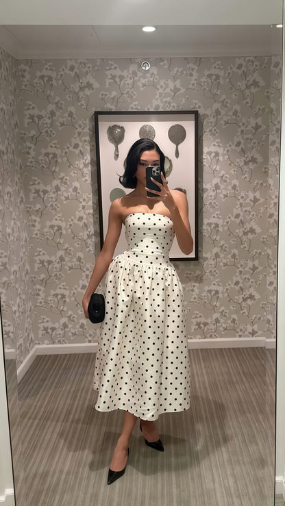 Strapless A-line Dots Party Dress Sleeveless Holiday Dresses,AST1877