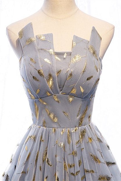 Strapless Blue and Gold Long Party Dress