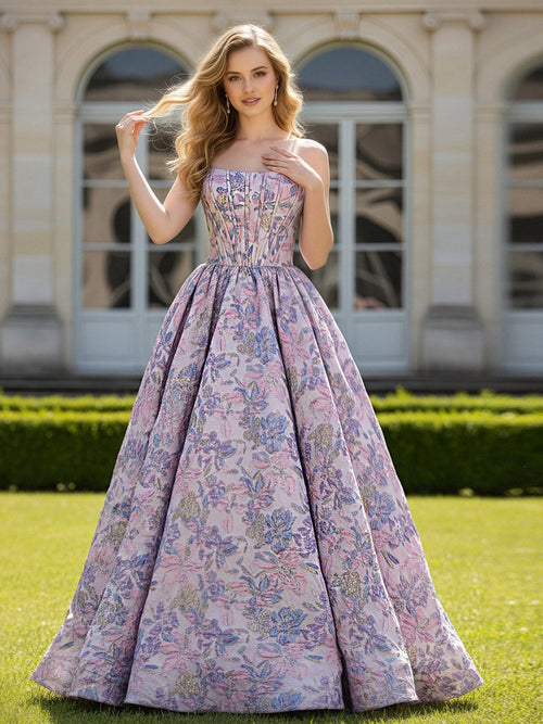 Strapless Flower Ball Gown Sweep Train Graceful Prom Dress As Picture