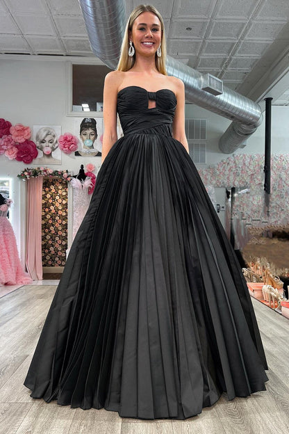 Strapless Hot Pink Ruched Keyhole A-line Prom Dress