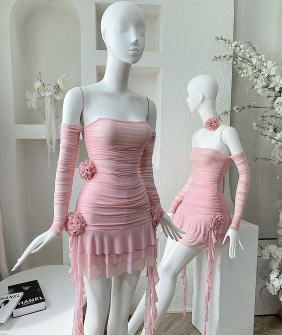 Strapless Off The Shoulder Pink Homecoming Dress With Flowers