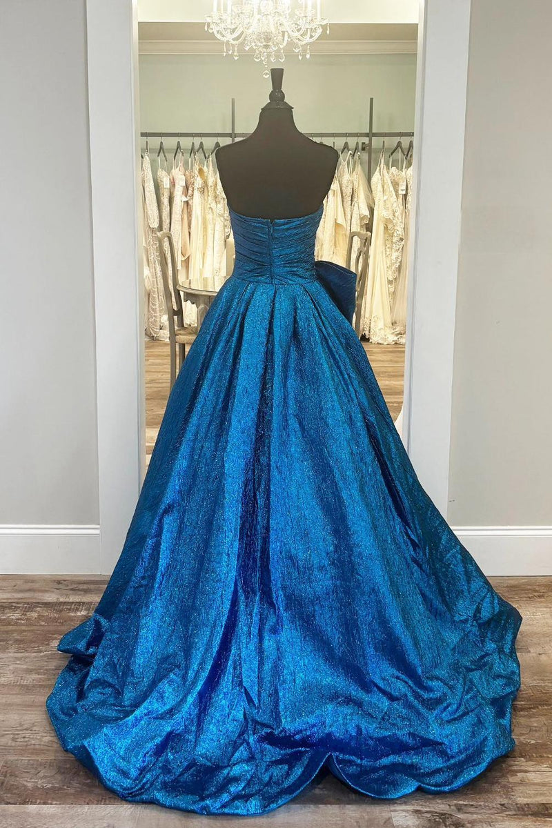 Strapless Royal Blue Ruched A-line Long Formal Gown