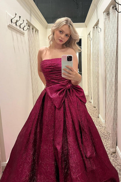 Strapless Royal Blue Ruched A-line Long Formal Gown