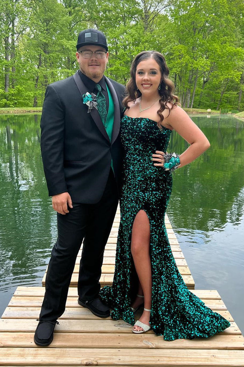 Strapless Sequin Mermaid Long Prom Dress with Slit