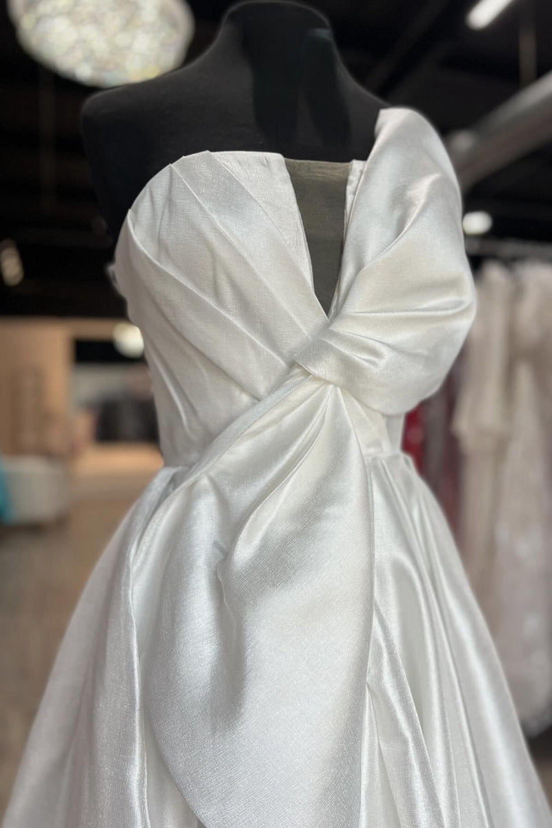 Strapless White Satin A-line Long Formal Dress