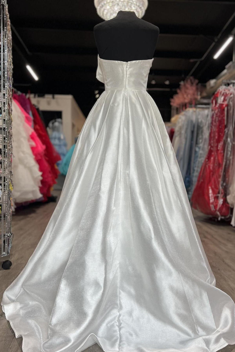 Strapless White Satin A-line Long Formal Dress