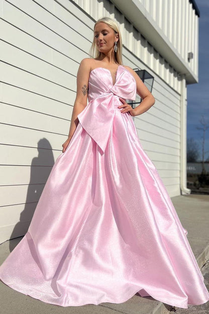 Strapless White Satin A-line Long Formal Dress