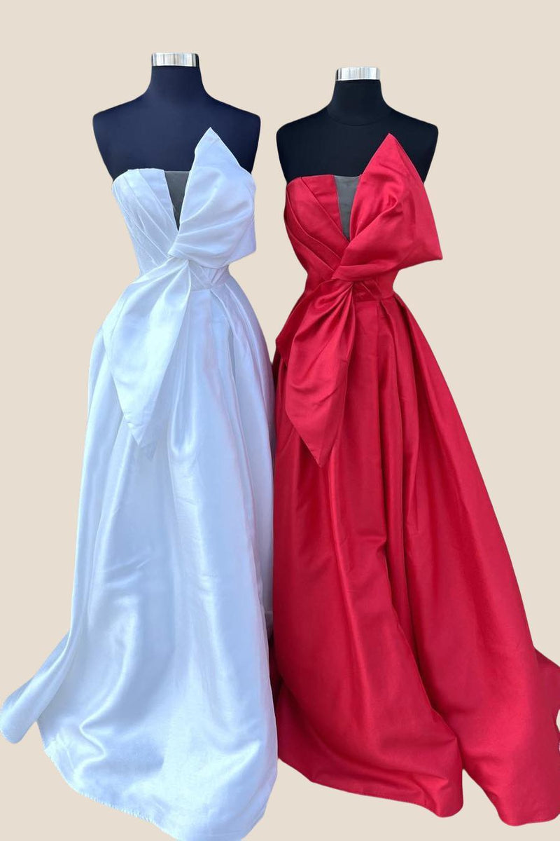 Strapless White Satin A-line Long Formal Dress