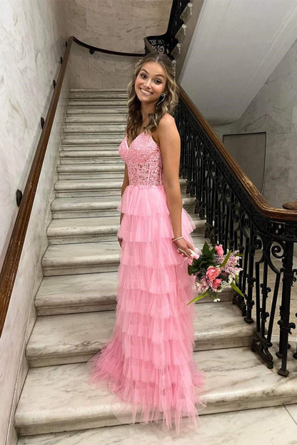Straps Black Lace and Tulle Ruffles Party Dress