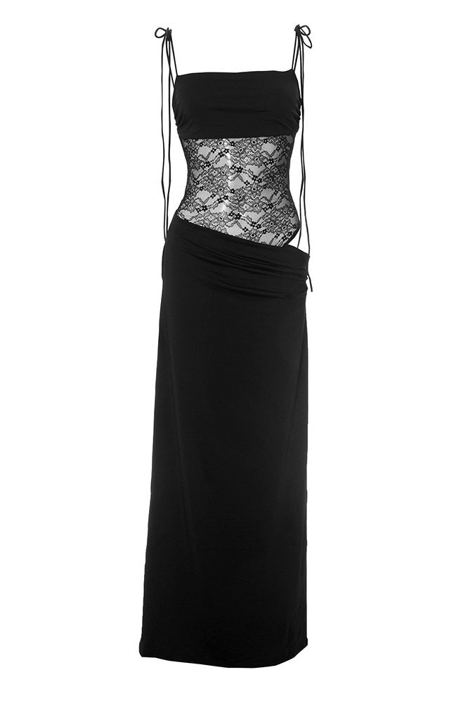 Straps Burgundy Sheer Tight Long Dress