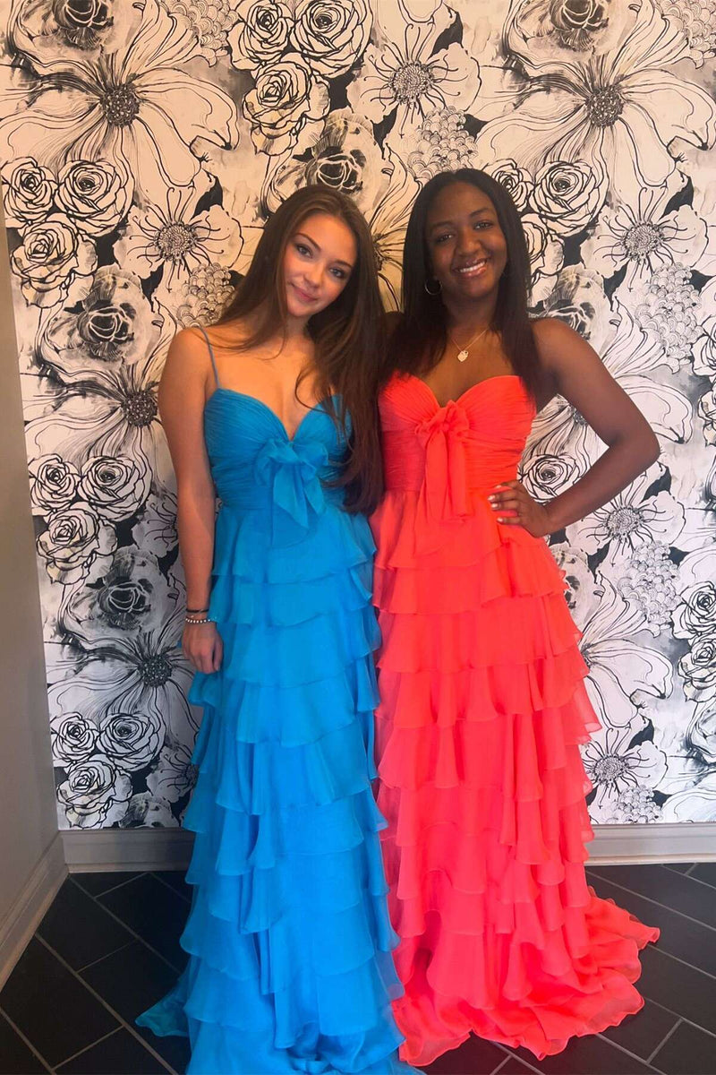 Straps Green Chiffon Tiered Ruffle Party Dress